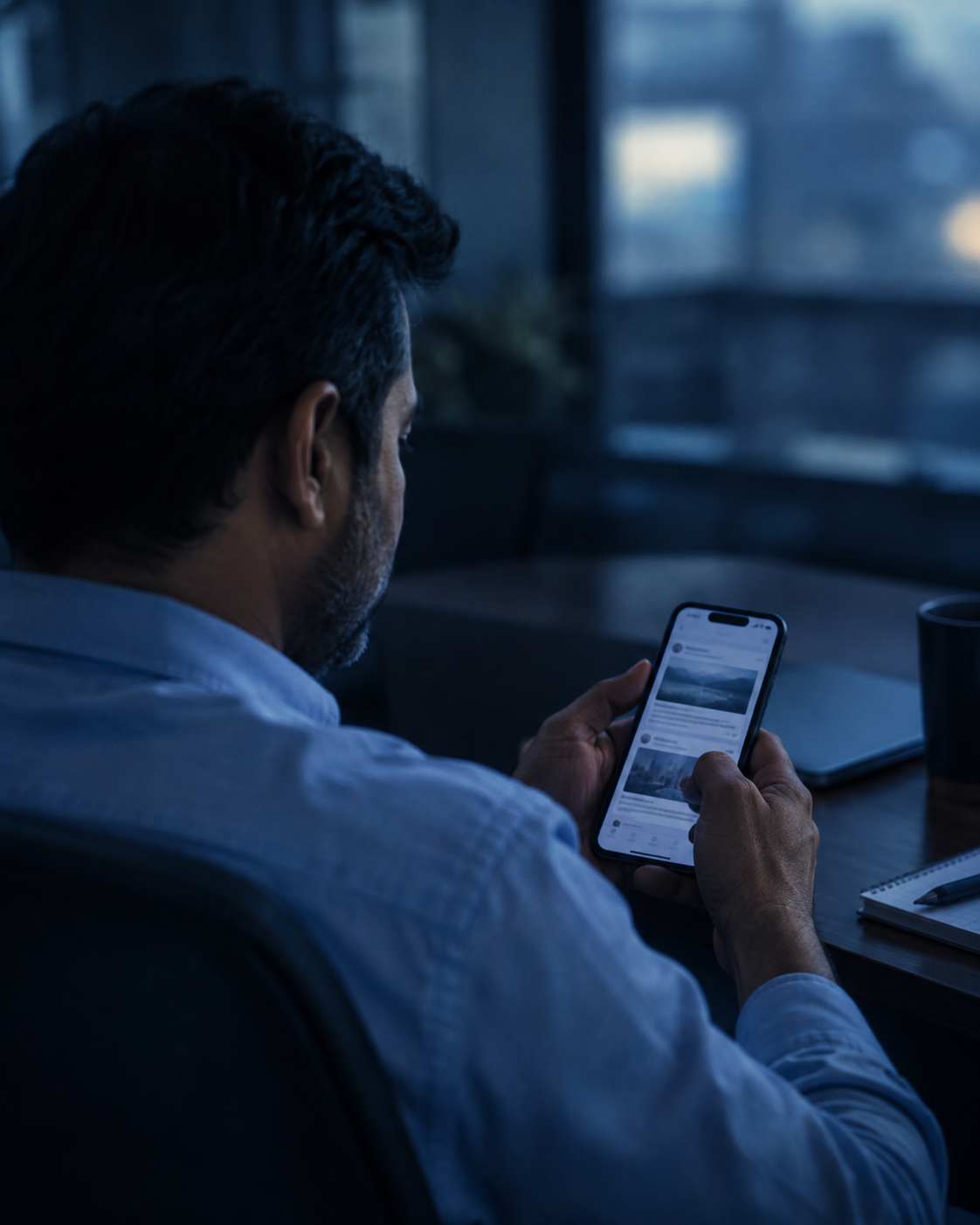 Buyer checking a business online on his phone
